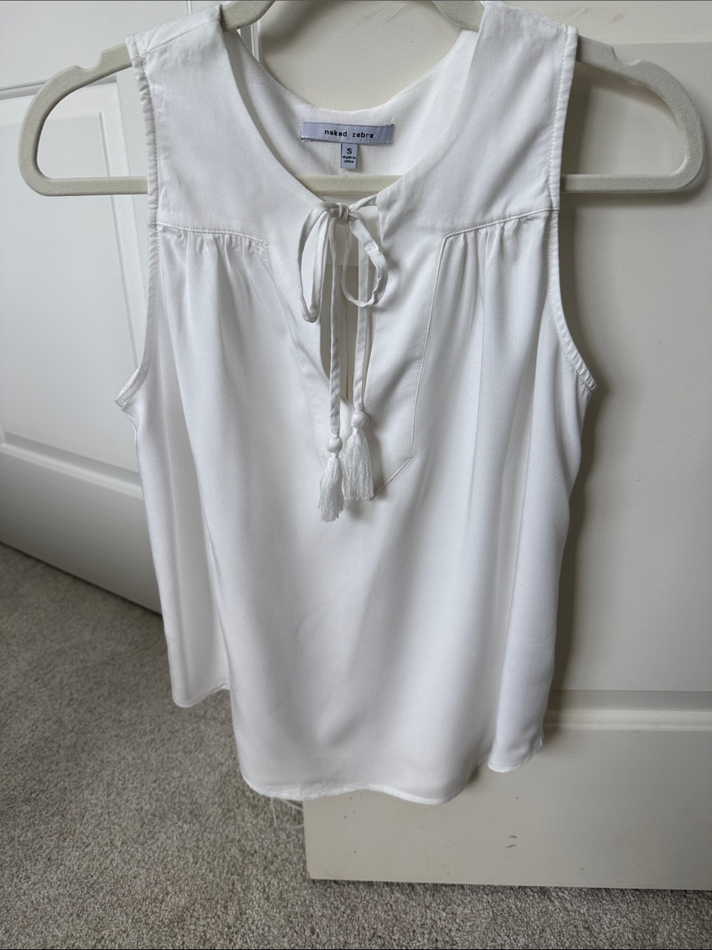 Naked Zebra White Tassel Tie Sleeveless Shell